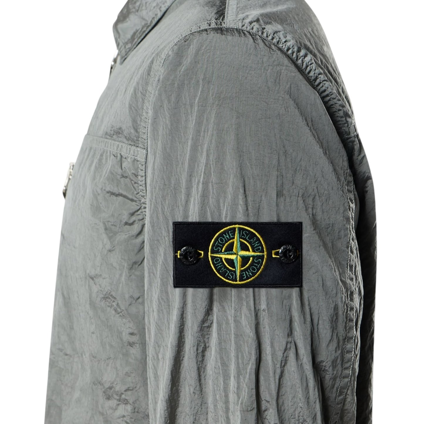 Urban Saints Stone Island grey crinkled lightweight zip-up overshirt with iconic sleeve compass patch