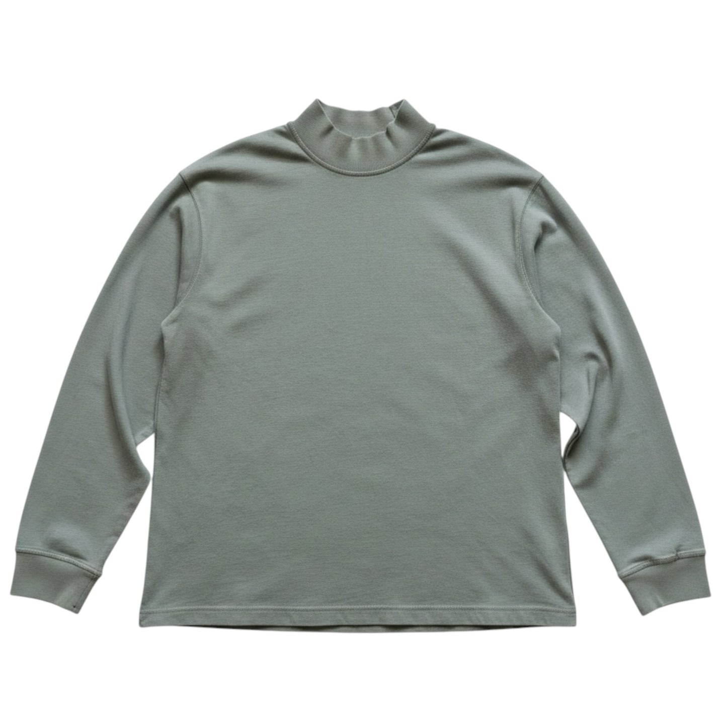 Urban Saints Stone Island sage green cotton long sleeve mock neck top with ribbed collar and cuffs.