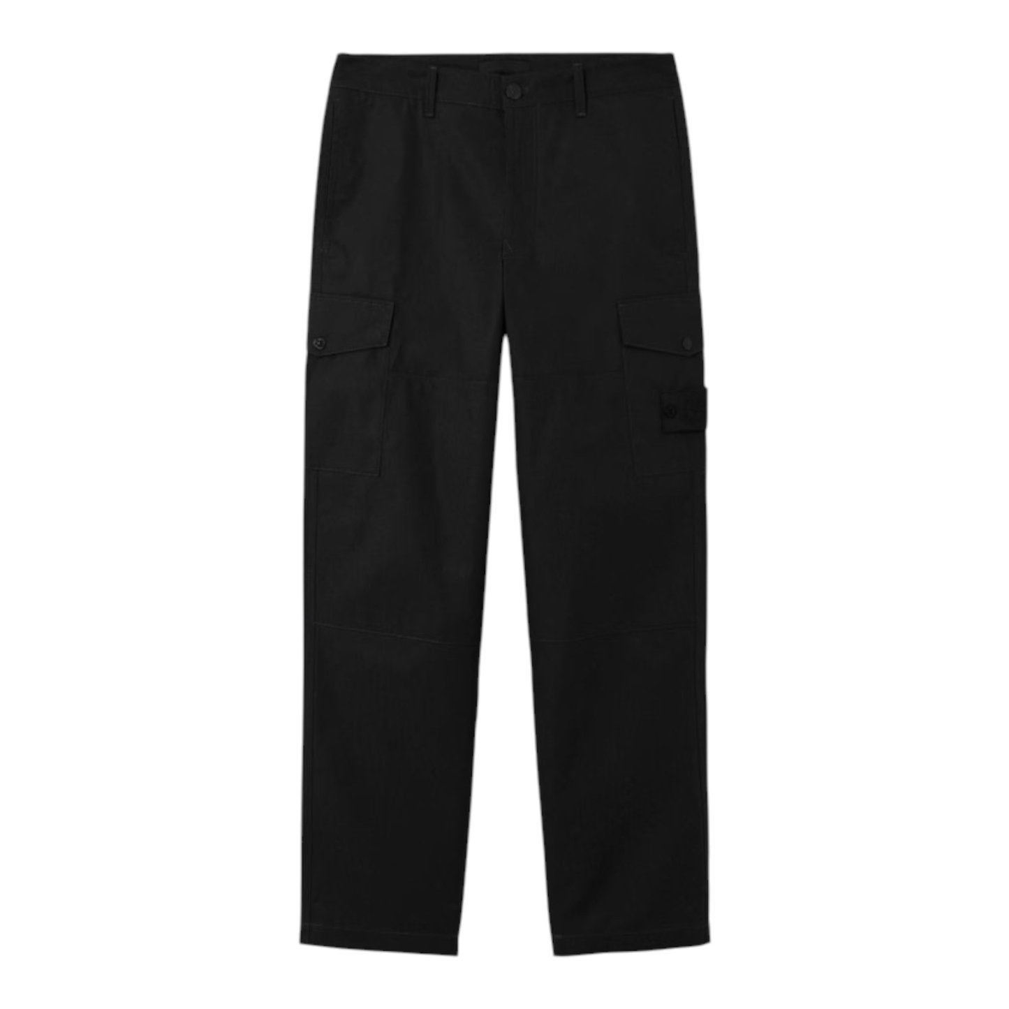 Urban Saints black cotton twill cargo pants with multiple pockets and a relaxed fit.