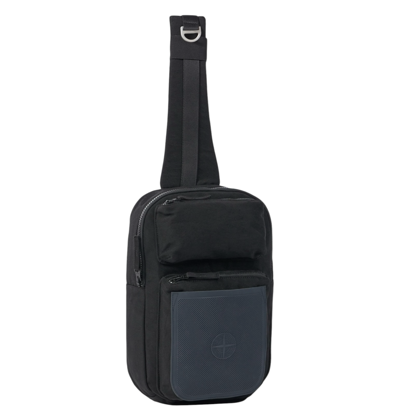 Urban Saints black nylon crossbody sling bag with textured front panel and D-ring detail.