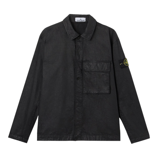Urban Saints black textured overshirt with chest pocket and Stone Island badge on sleeve.