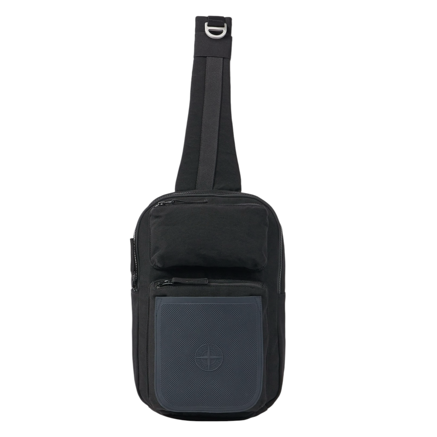 Urban Saints black nylon crossbody sling bag with textured front panel and D-ring detail on strap.