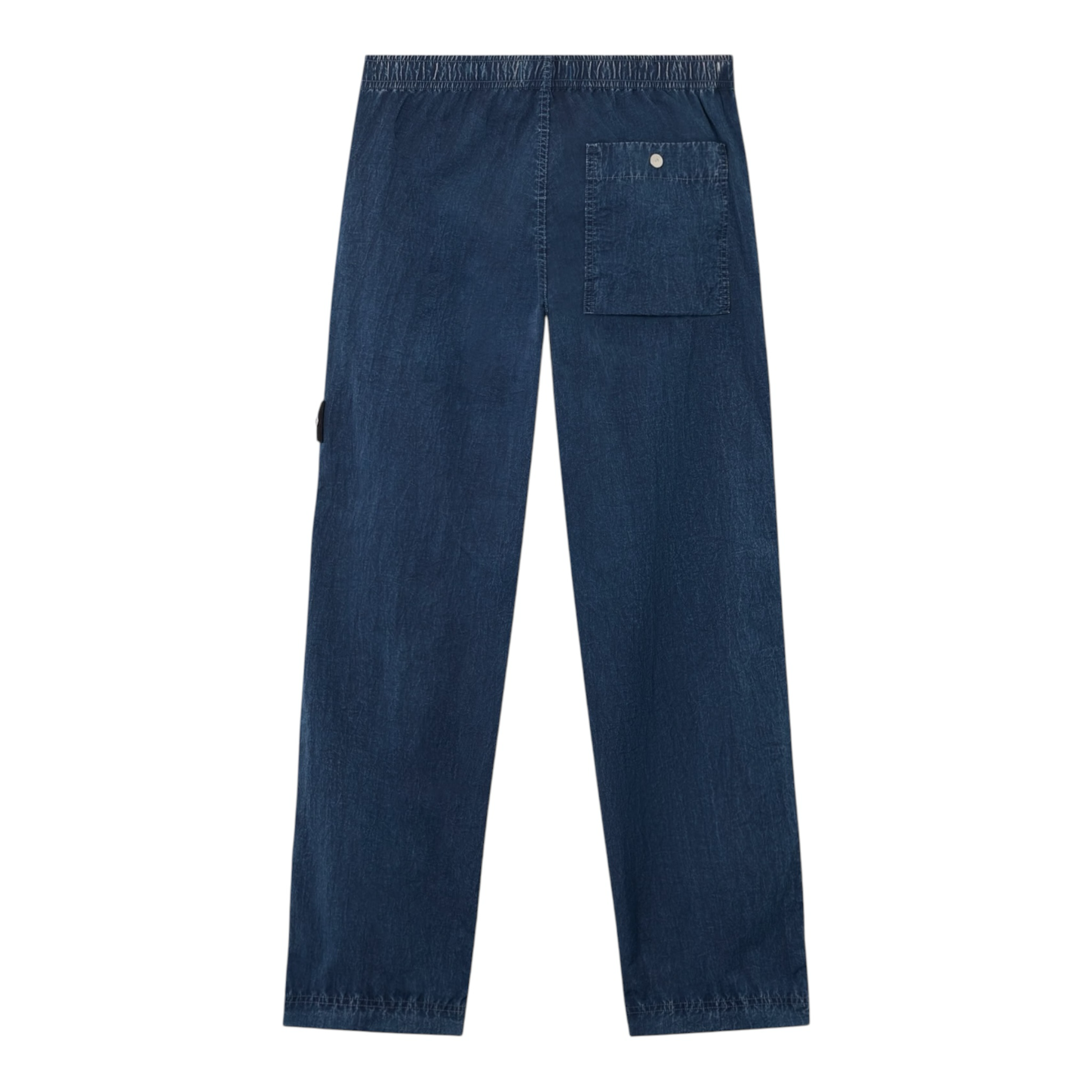 Urban Saints deep blue garment-dyed cotton cargo pants with elasticated waist and Stone Island badge.