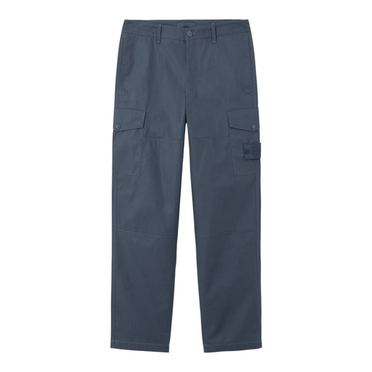 Urban Saints slate blue cotton blend cargo pants with multiple pockets and a straight-leg fit.