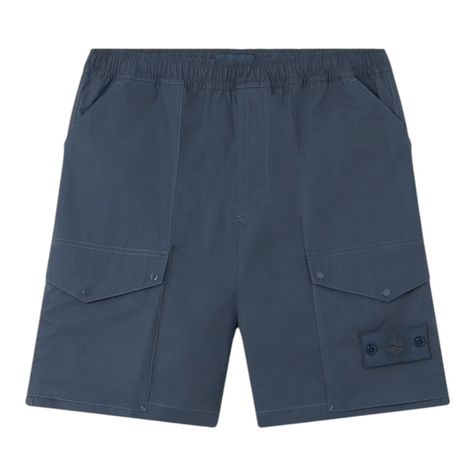 Urban Saints navy blue cargo shorts with elasticated waistband and tonal logo patch on left pocket.