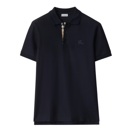 Urban Saints navy cotton polo shirt with embroidered Equestrian Knight detail and signature check lining.