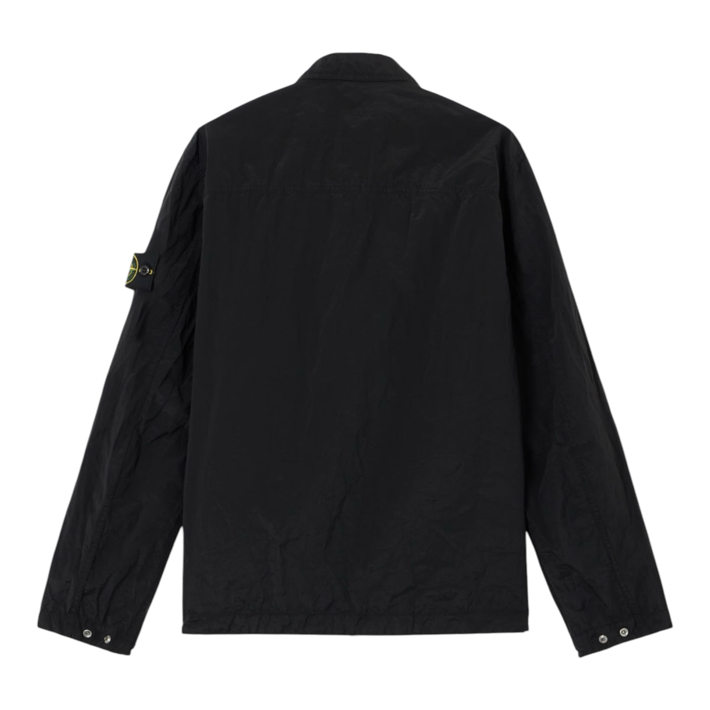 Urban Saints black Stone Island lightweight crinkled technical overshirt with sleeve compass patch and snap cuffs