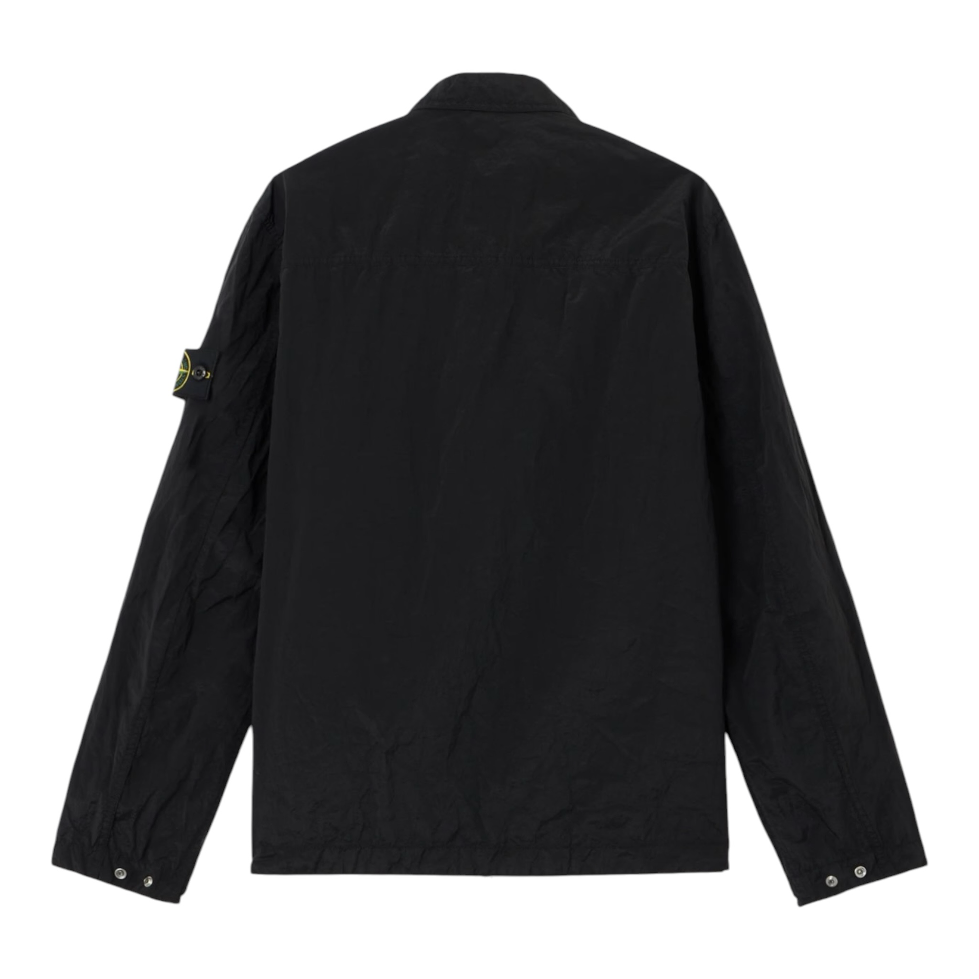 Urban Saints black Stone Island lightweight crinkled technical overshirt with sleeve compass patch and snap cuffs