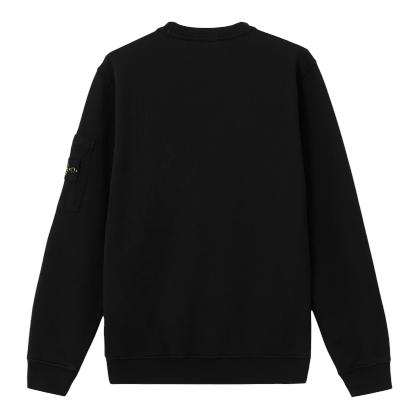 Urban Saints black Stone Island crewneck sweatshirt in soft cotton with signature sleeve patch and ribbed trim.