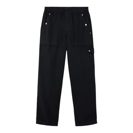 Urban Saints Stone Island black cotton utility trousers with elasticated waistband, front pockets and leg patch.