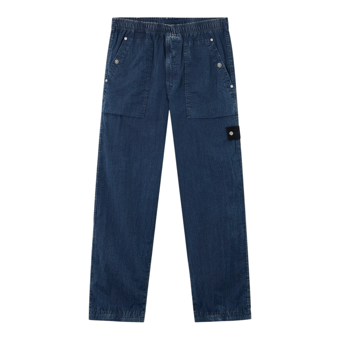 Urban Saints Stone Island Garment Dyed Cotton Cargo Pants in deep blue with elasticated waist and cargo pocket.