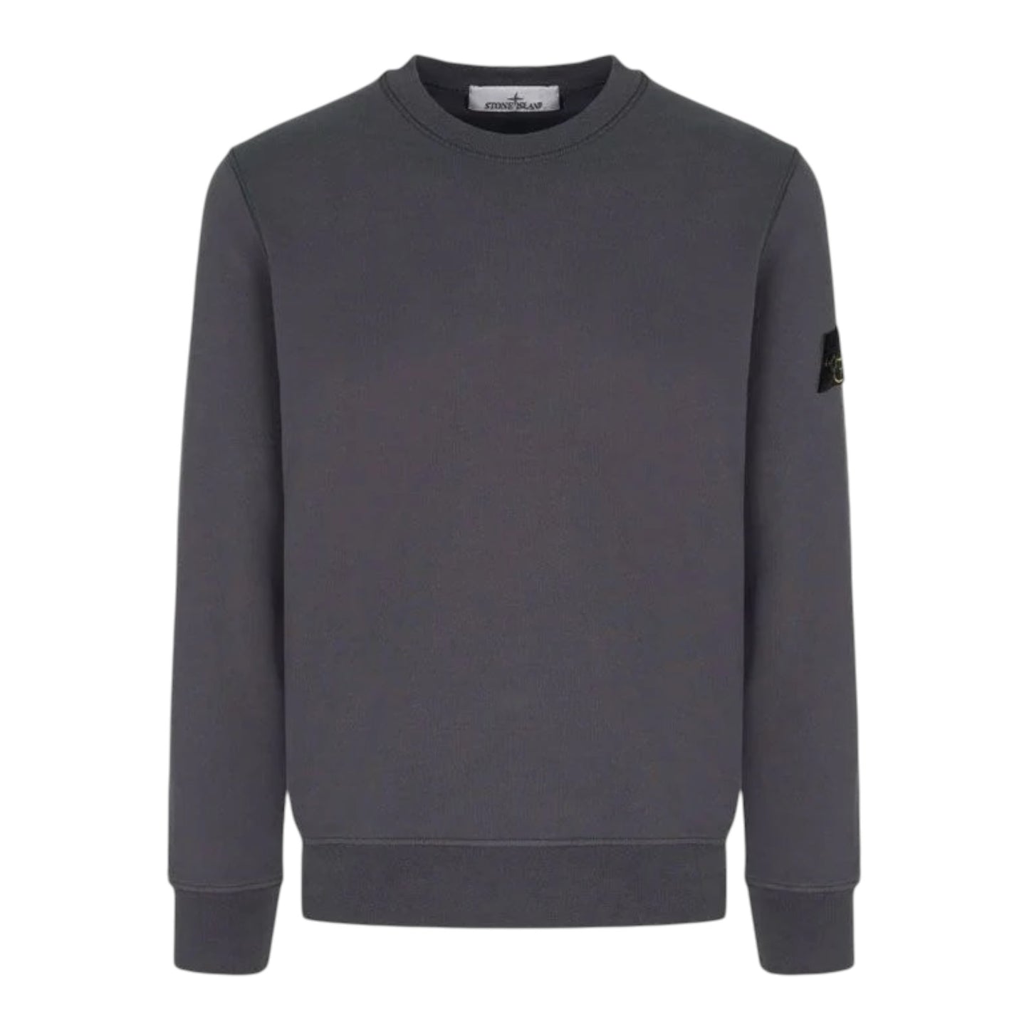 Urban Saints Stone Island charcoal grey cotton crew neck sweatshirt with signature sleeve badge and ribbed trims.