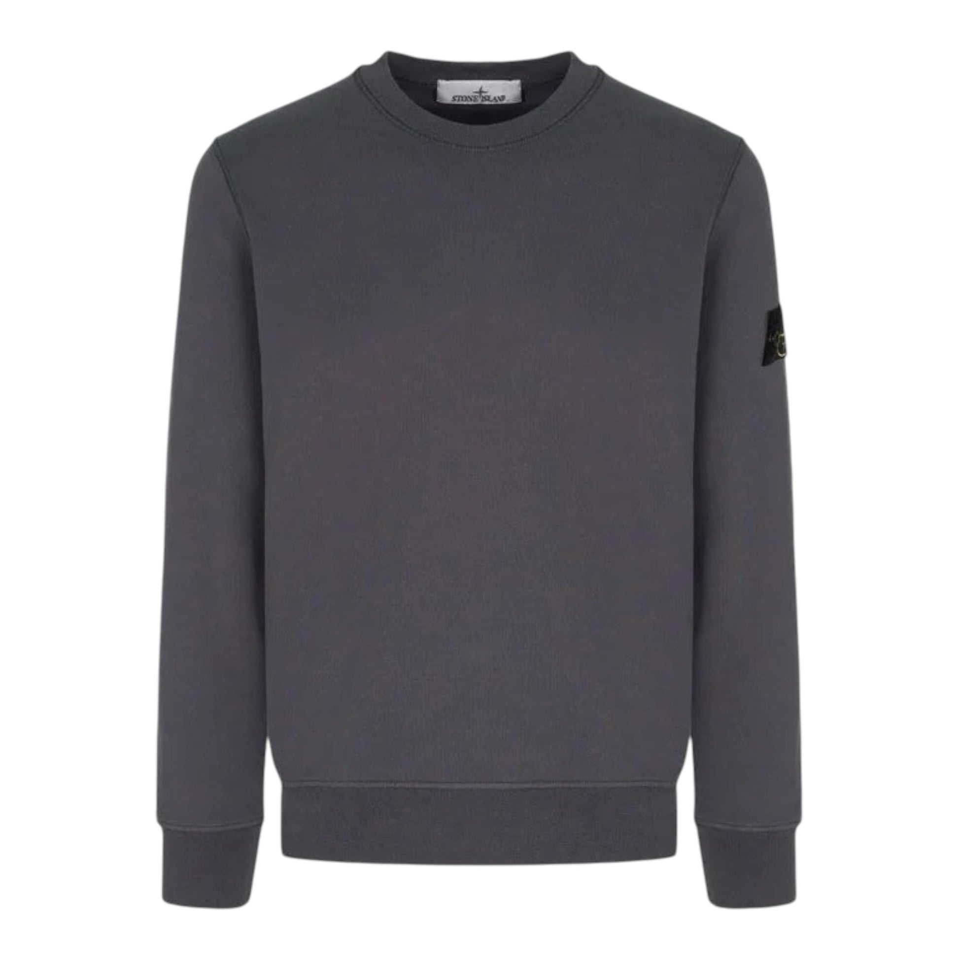 Urban Saints Stone Island charcoal grey cotton crew neck sweatshirt with signature sleeve badge and ribbed trims.