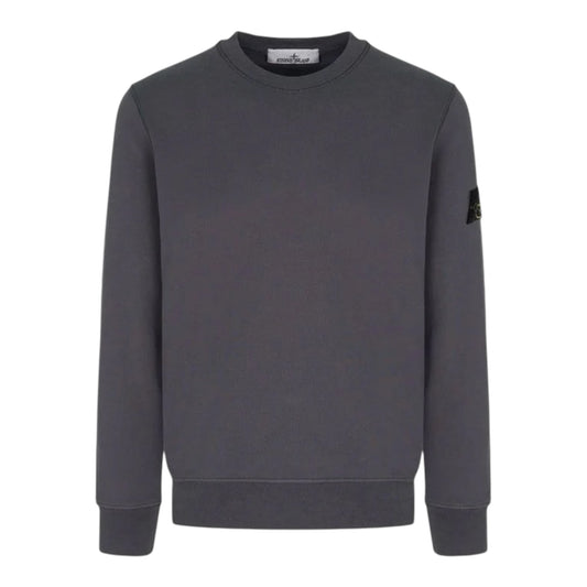 Urban Saints Stone Island charcoal grey cotton crew neck sweatshirt with signature sleeve badge and ribbed trims.