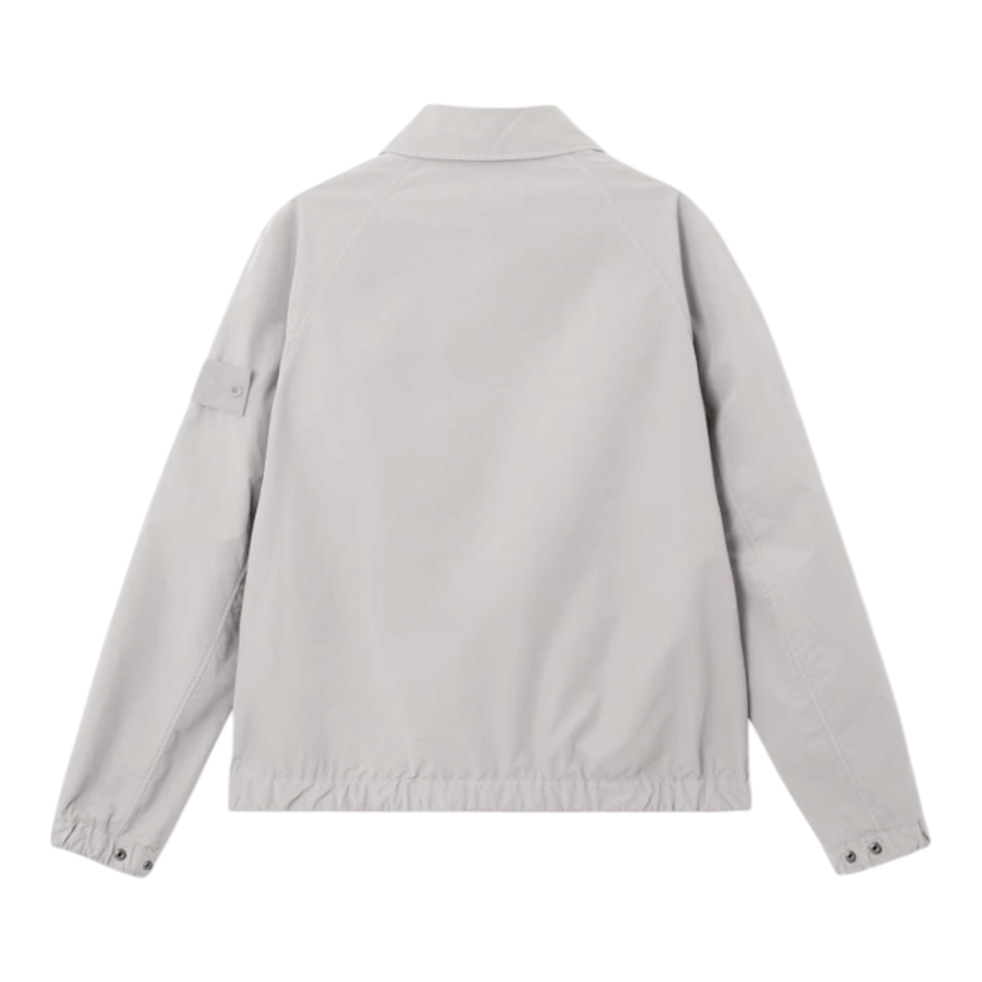 Urban Saints Stone Island grey lightweight technical overshirt with sleeve patch and adjustable button cuffs.