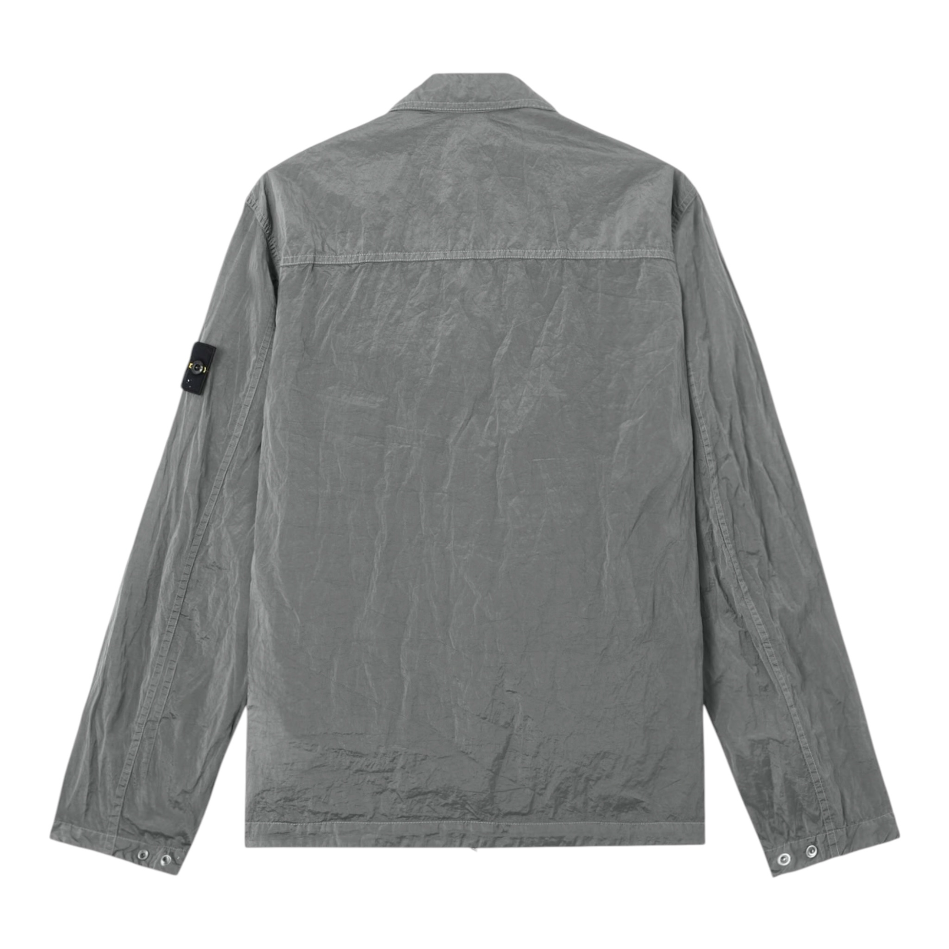 Urban Saints Stone Island grey crinkled lightweight zip-up overshirt with sleeve compass patch