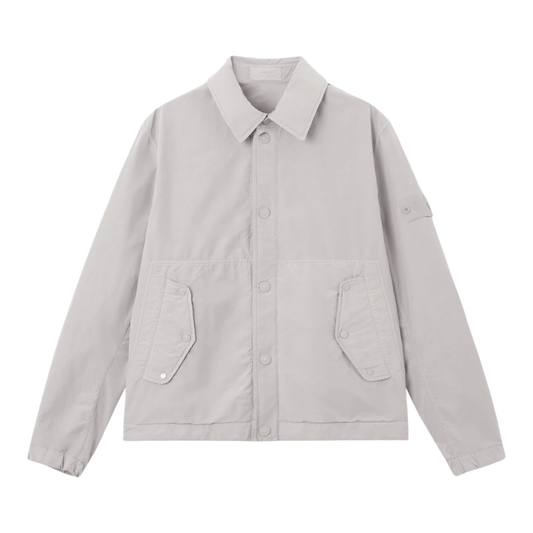 Urban Saints Stone Island grey lightweight technical overshirt with snap-button pockets and sleeve patch.