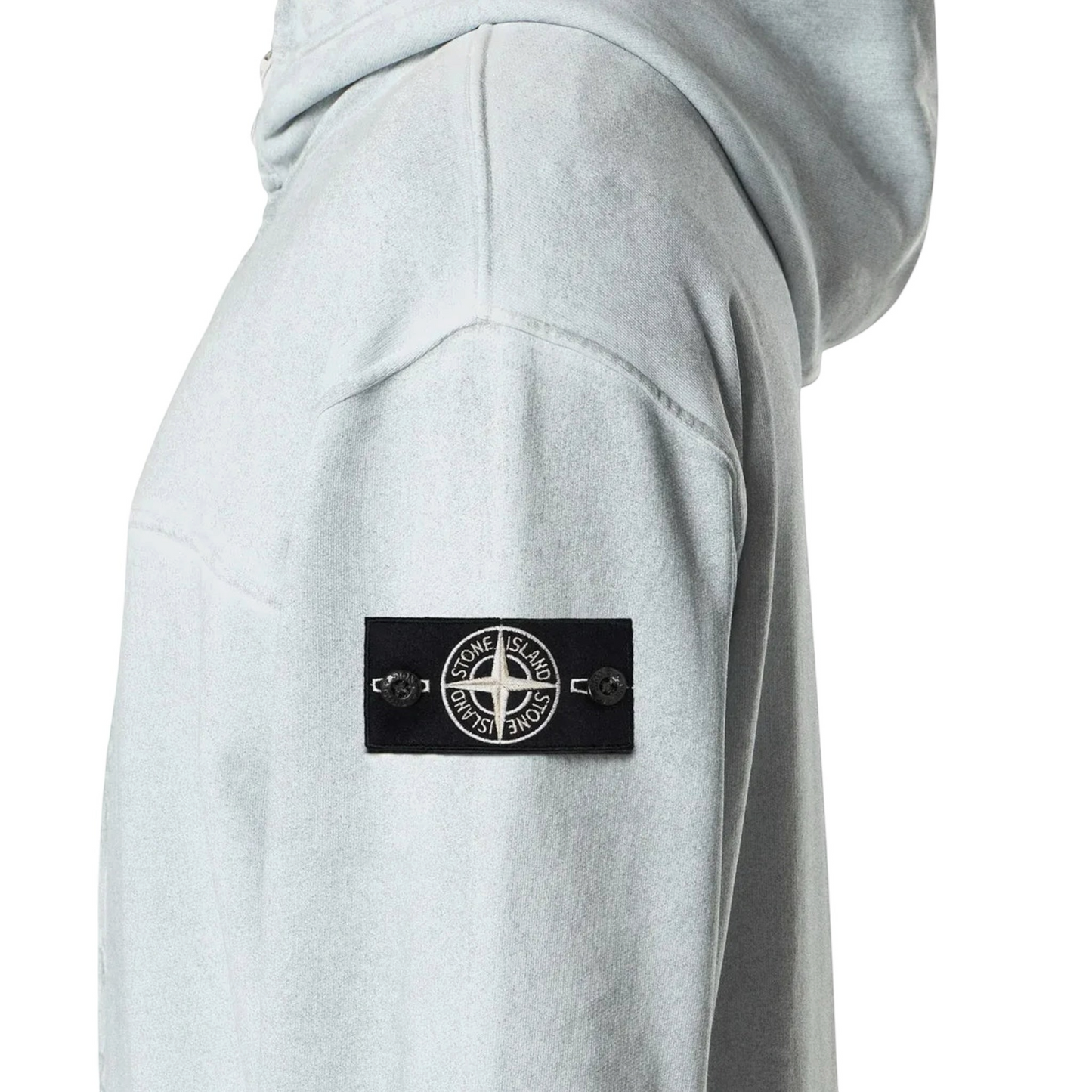 Urban Saints Stone Island grey garment-dyed cotton zip-up hoodie with iconic sleeve compass patch