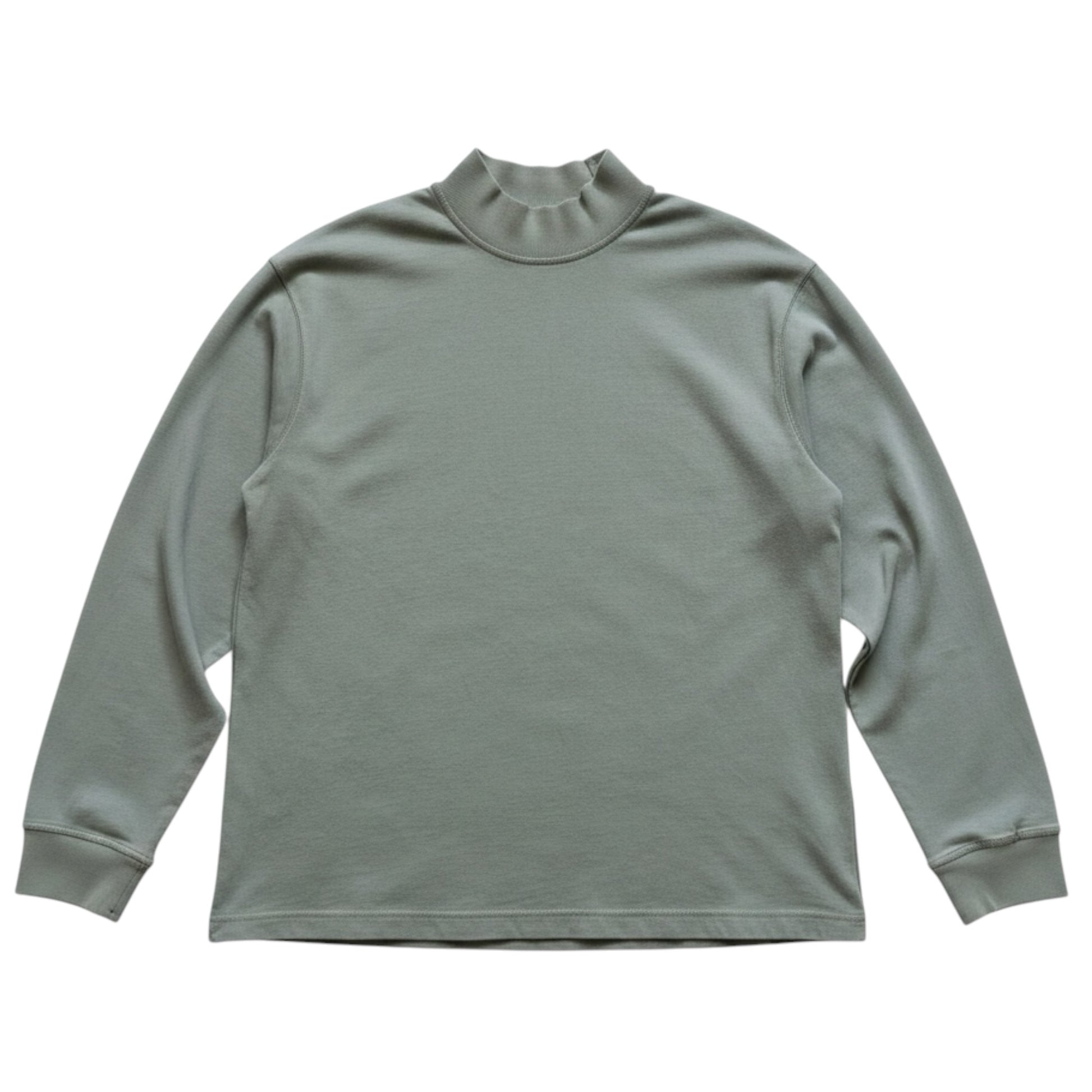 Urban Saints Stone Island sage green cotton long sleeve mock neck top with ribbed collar and cuffs.