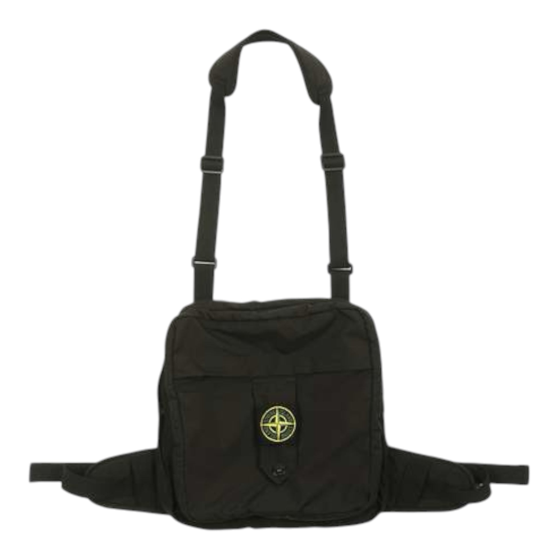 Urban Saints black Stone Island modular chest rig bag with signature compass patch and adjustable utility straps.