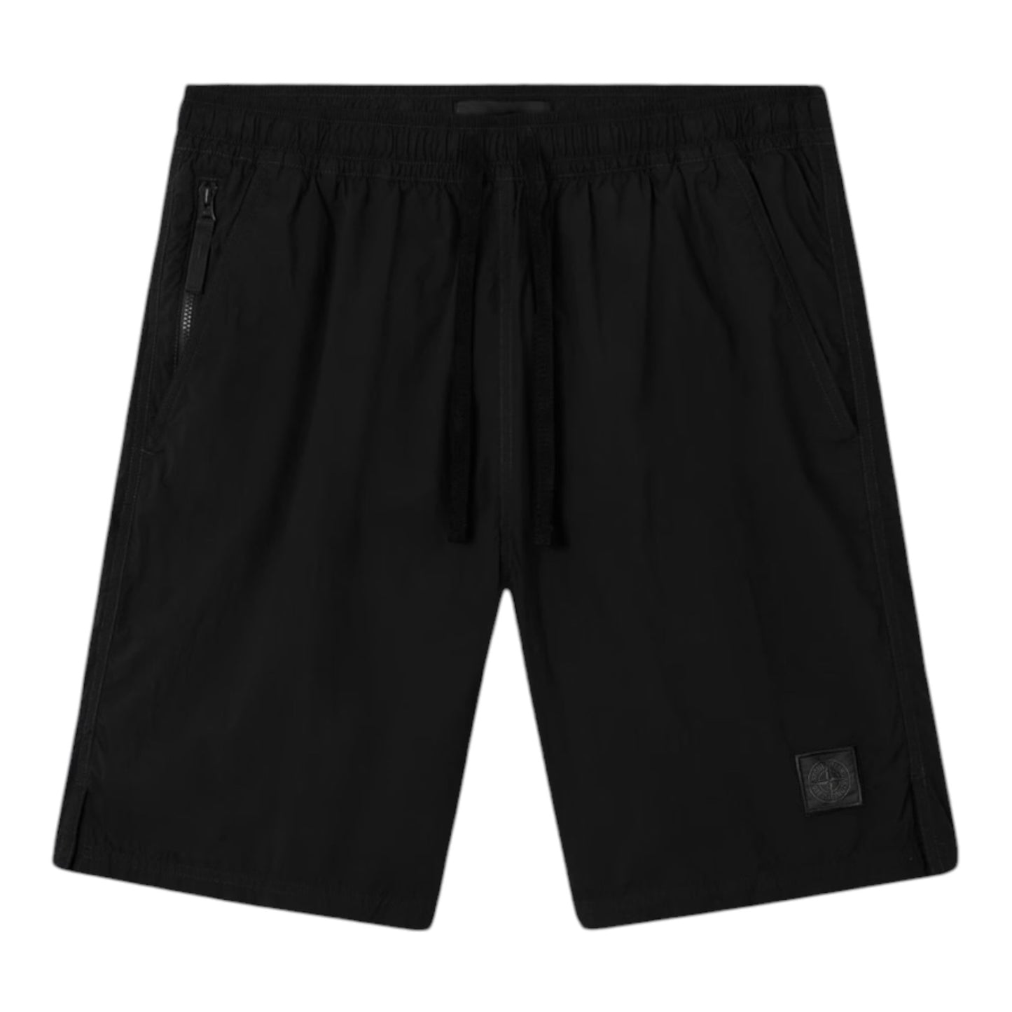 Urban Saints black Stone Island Nylon Metal technical shorts with elasticated drawstring waist and zip pockets.