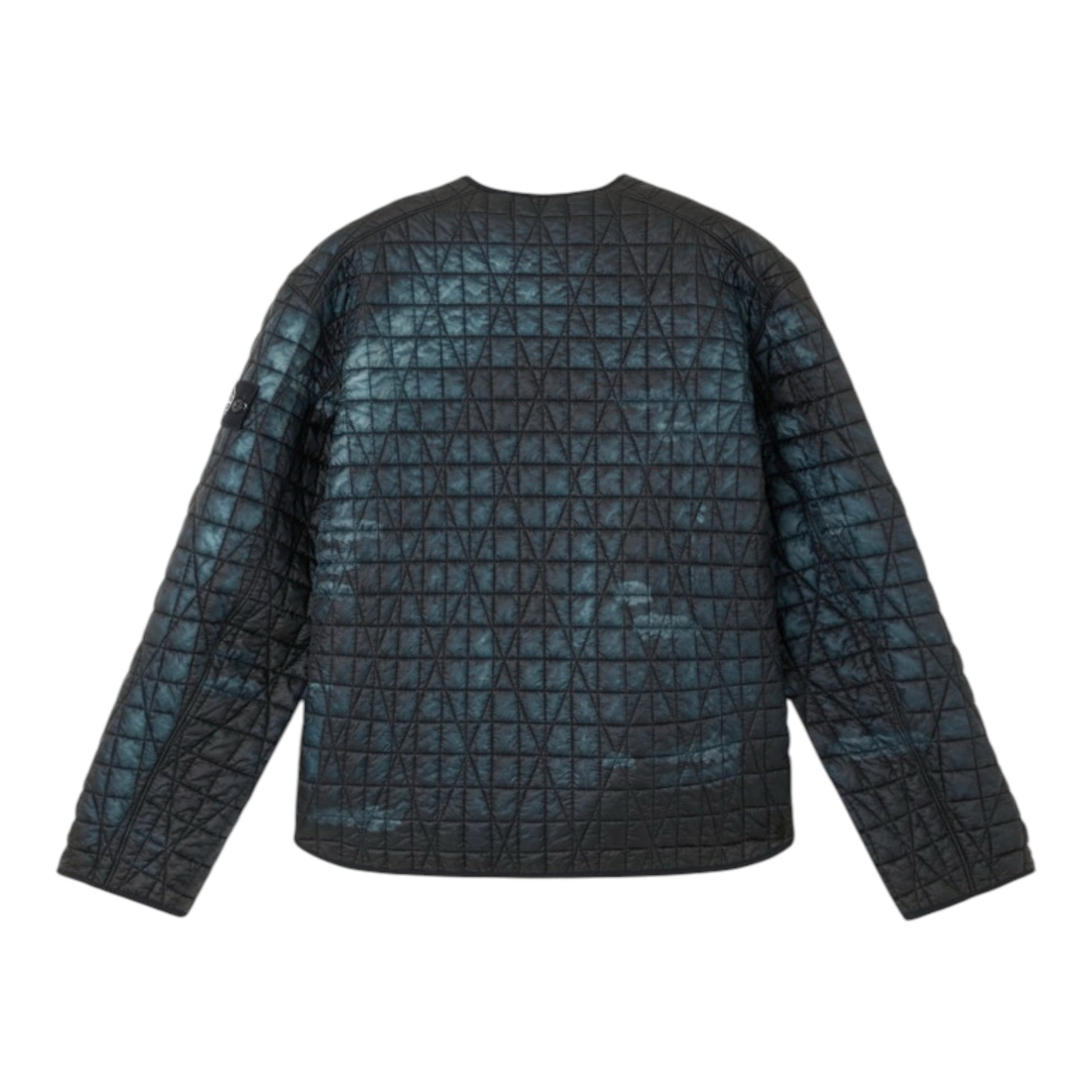 Urban Saints Stone Island quilted liner jacket in dark blue with a washed finish and signature sleeve compass patch.