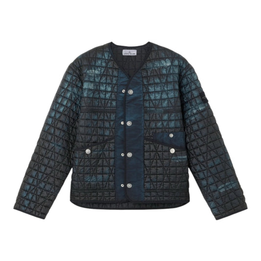 Urban Saints Stone Island quilted liner jacket in black with a washed-effect finish, button front and compass patch.