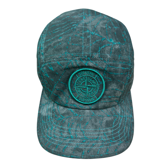 Urban Saints Supreme Stone Island teal and charcoal marble-effect 5-panel baseball cap with embroidered logo patch